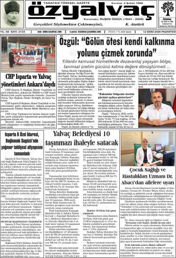 Öz Yalvaç gazetesi ilk sayfası