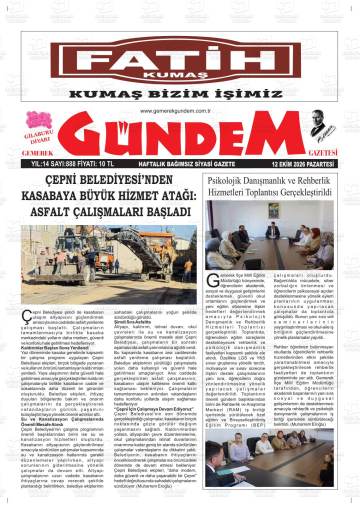 Gemerek Gündem gazetesi ilk sayfası