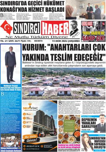 Sındırgı Haber gazetesi ilk sayfası