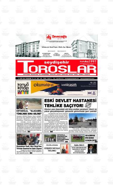 Seydişehir Toroslar gazetesi ilk sayfası