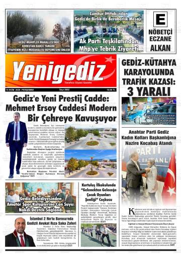 Yeni Gediz gazetesi ilk sayfası