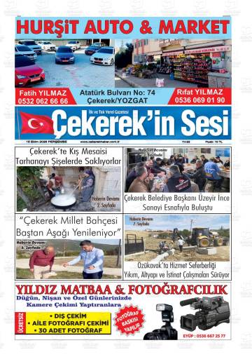 Çekerek'in Sesi gazetesi ilk sayfası