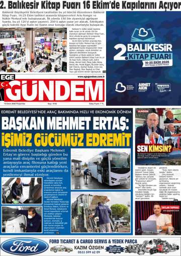 Ege Gündem gazetesi ilk sayfası