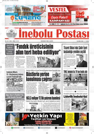 İnebolu Postası gazetesi ilk sayfası