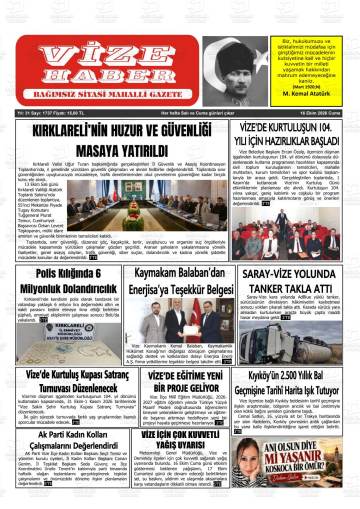 Vize Haber gazetesi ilk sayfası