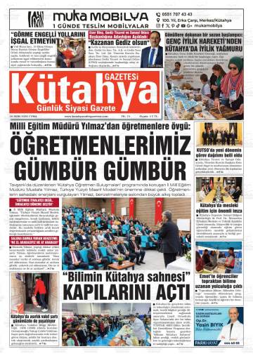 Kütahya Gazetesi gazetesi ilk sayfası