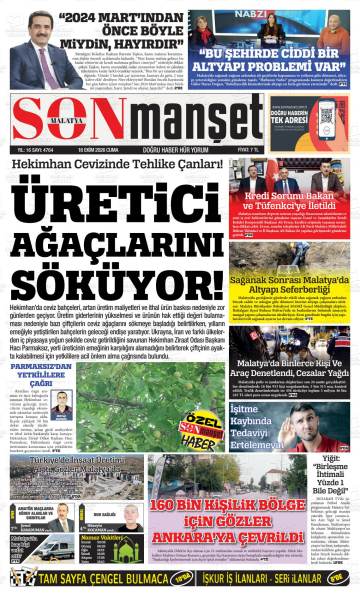 Malatya Sonmanşet gazetesi ilk sayfası