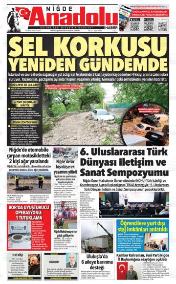 Niğde Anadolu Haber gazetesi ilk sayfası