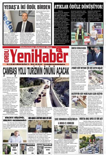 Ordu Yeni Haber gazetesi ilk sayfası
