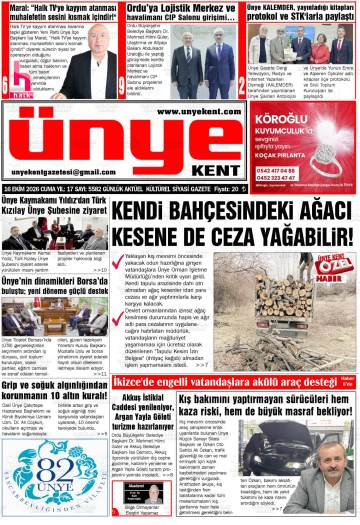 Ünye Kent gazetesi ilk sayfası