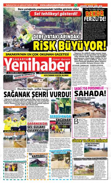Sakarya Yenihaber gazetesi ilk sayfası