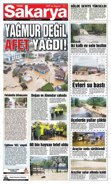 Yeni Sakarya gazetesi ilk sayfası