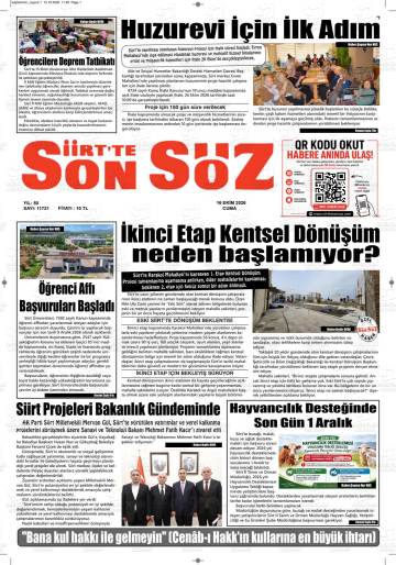 Siirt’te Son Söz gazetesi ilk sayfası