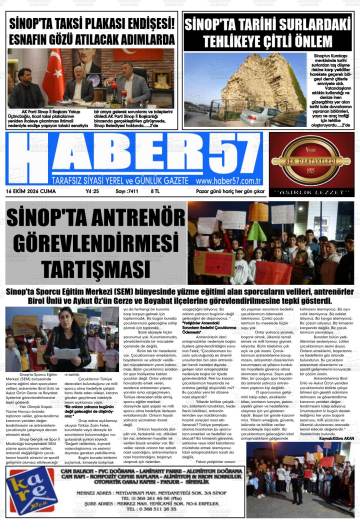 Haber 57 gazetesi ilk sayfası