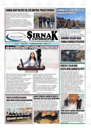 Şırnak Haber gazetesi ilk sayfası