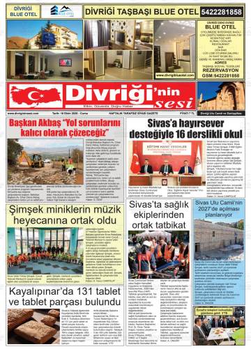 Divriği'nin Sesi gazetesi ilk sayfası