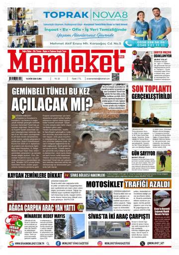 Memleket Sivas gazetesi ilk sayfası