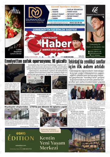 Çerkezköy Haber gazetesi ilk sayfası