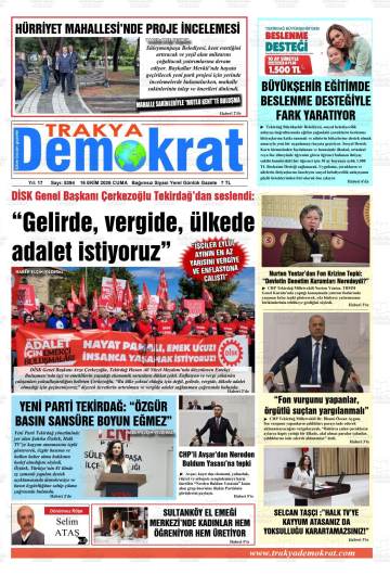 Trakya Demokrat gazetesi ilk sayfası