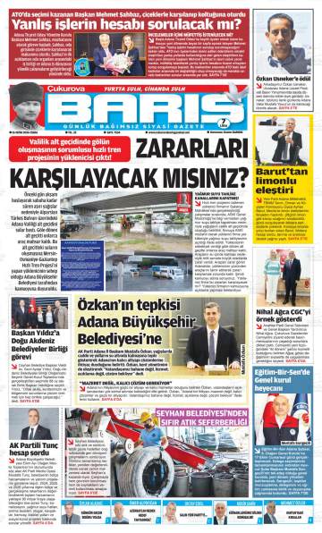 Çukurova Barış gazetesi ilk sayfası