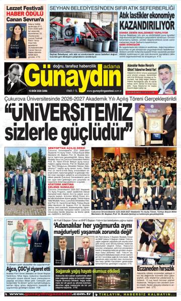 Günaydın Adana gazetesi ilk sayfası