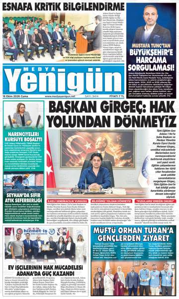 Medya Yenigün gazetesi ilk sayfası