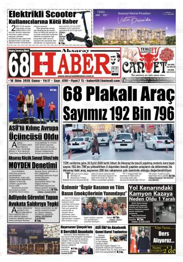 Aksaray 68 Haber gazetesi ilk sayfası