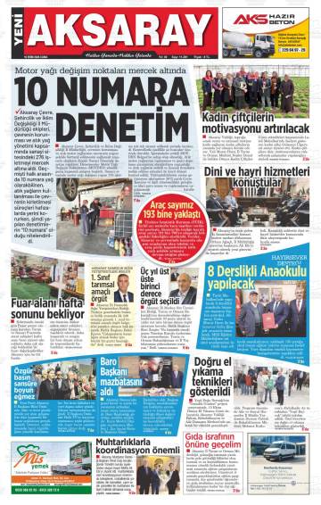 Yeni Aksaray gazetesi ilk sayfası