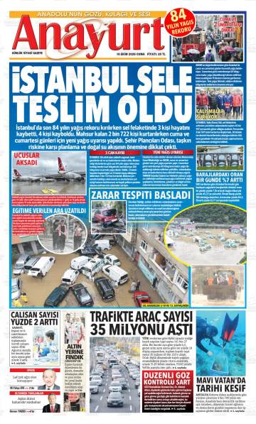 Anayurt gazetesi ilk sayfası
