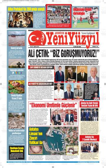 Akdeniz'de Yeni Yüzyıl gazetesi ilk sayfası