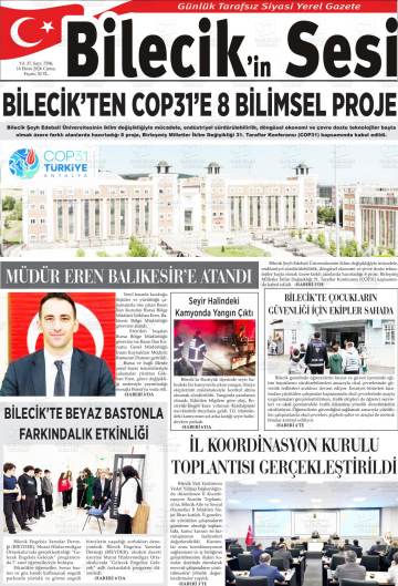 Bilecik'in Sesi gazetesi ilk sayfası