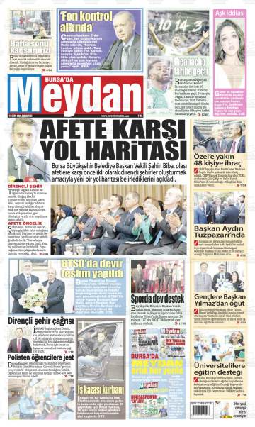 Bursa'da Meydan gazetesi ilk sayfası