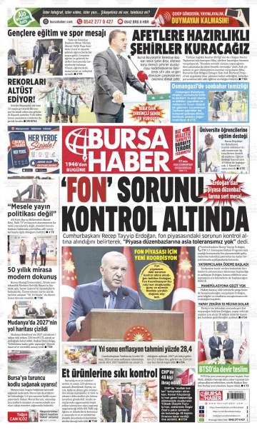Bursa Haber gazetesi ilk sayfası