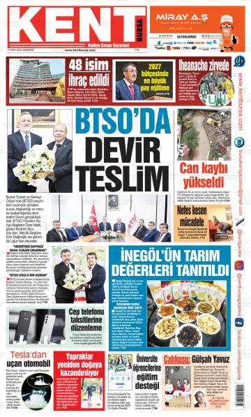 Kent Bursa gazetesi ilk sayfası