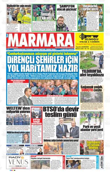 Yeni Marmara gazetesi ilk sayfası