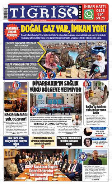 Tigris Haber gazetesi ilk sayfası