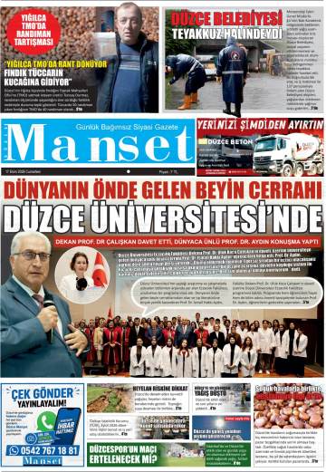 Düzce Manşet gazetesi ilk sayfası
