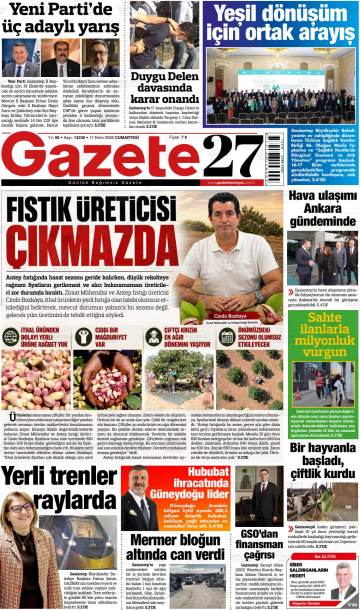 Gazete27 gazetesi ilk sayfası