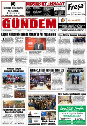 Giresun Gündem gazetesi ilk sayfası