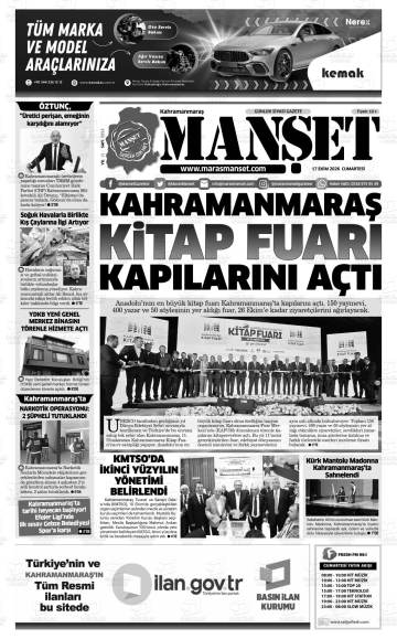 Kahramanmaraş Manşet gazetesi ilk sayfası