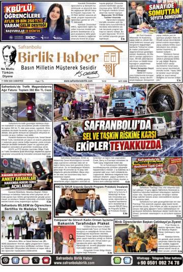 Safranbolu Birlik Haber gazetesi ilk sayfası