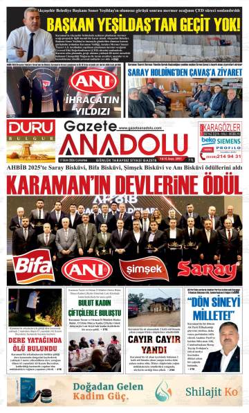 Gazete Anadolu gazetesi ilk sayfası