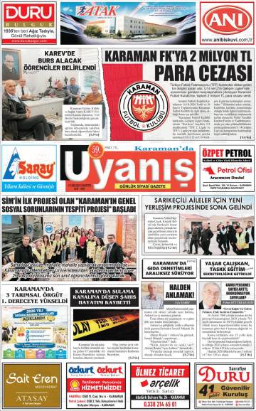 Karamanda Uyanış gazetesi ilk sayfası