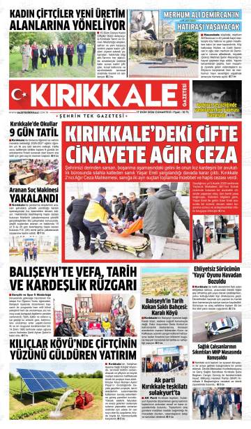 Kırıkkale Gazetesi gazetesi ilk sayfası