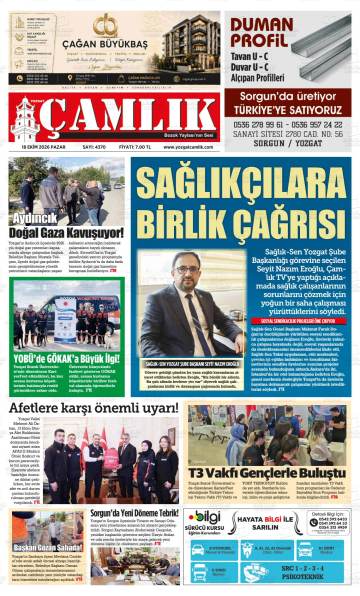 Yozgat Çamlık gazetesi ilk sayfası