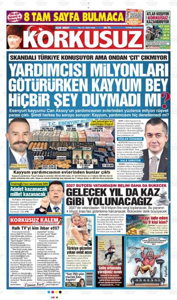 Açık Mert Korkusuz gazetesi ilk sayfası