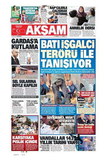 Akşam gazetesi ilk sayfası