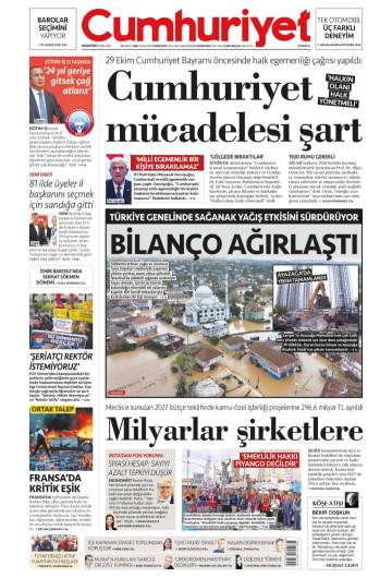 Cumhuriyet gazetesi ilk sayfası