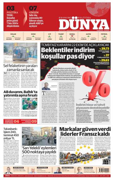 Dünya gazetesi ilk sayfası
