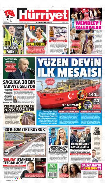Hürriyet gazetesi ilk sayfası